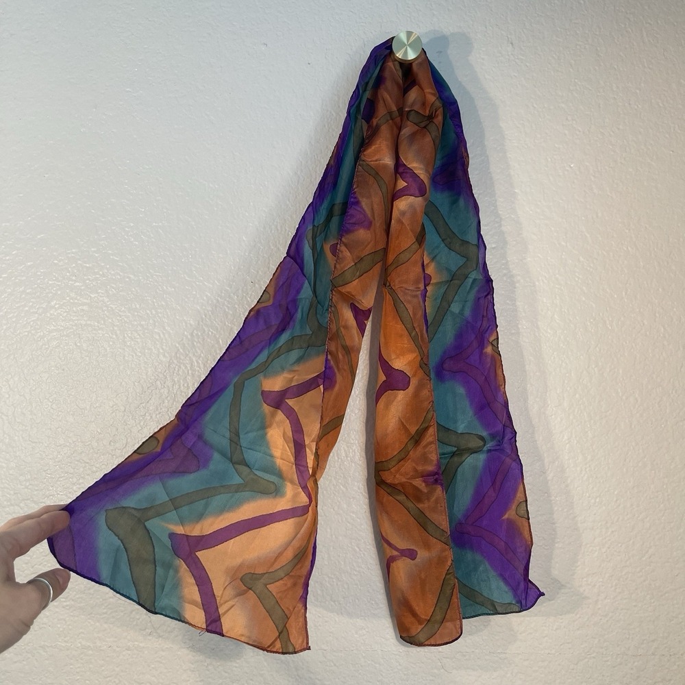100% Silk Scarf Multicolor Made in New Zealand 45 Inches Long Spring Chic